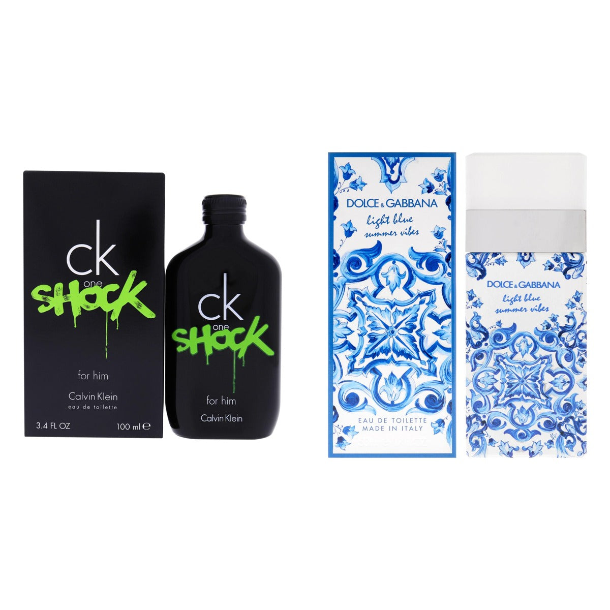Calvin Klein CK One Shock For Him + Dolce and Gabbana Light Blue Summer Vibes His and Hers Bundle