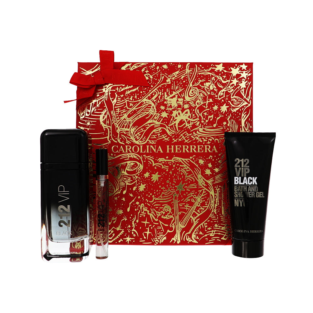 212 Vip Black by Carolina Herrera for Men - 3 Piece Set For Men: 3.4 oz EDP Spray, 0.34 oz EDP Spray, 3.4 oz Bath and Shower Gel