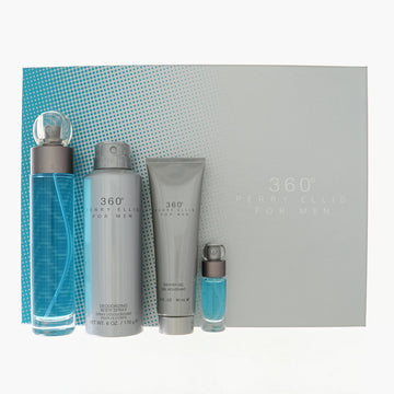 360 Degrees by Perry Ellis for Men - 4 Piece Set For Men: 3.4 oz EDT Spray, 0.25 oz EDT Spray, 3 oz Shower Gel, 6 oz Deodorizing Body Spray