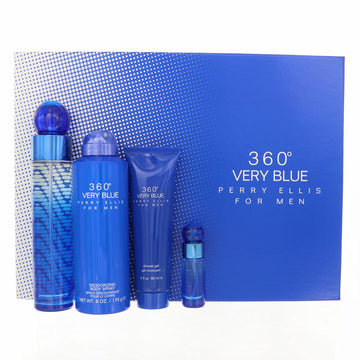 360° Very Blue by Perry Ellis for Men - 4 Piece Gift Set - 3.4 oz EDT Spray ,0.25 oz EDT Spray ,6.0 oz Deodorizing Body Spray ,3.0 oz Shower Gel