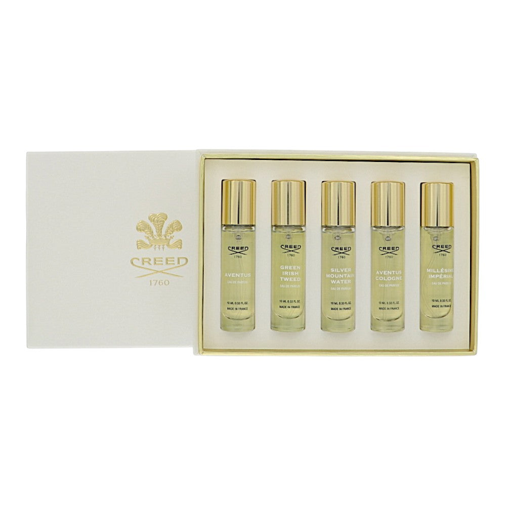 Creed Mini Set by Creed for Men - 5 Piece EDP Set For Men: 0.33 oz Aventus Spray, 0.33 oz Green Irish Tweed Spray, 0.33 oz Silver Mountain Water Spray, 0.33 oz ImperialSpray, 0.33 oz Aventus Cologne Spray