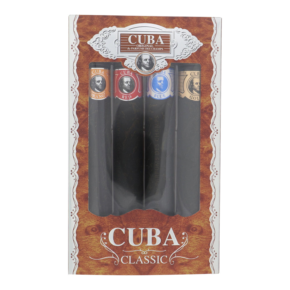 Cuba by Cuba for Men - 4 Piece Gift Set For Men - 1.17 oz EDT Cuba Gold, 1.17 oz EDT Cuba Blue, 1.17 oz EDT Cuba Red, 1.17 oz EDT Cuba Orange