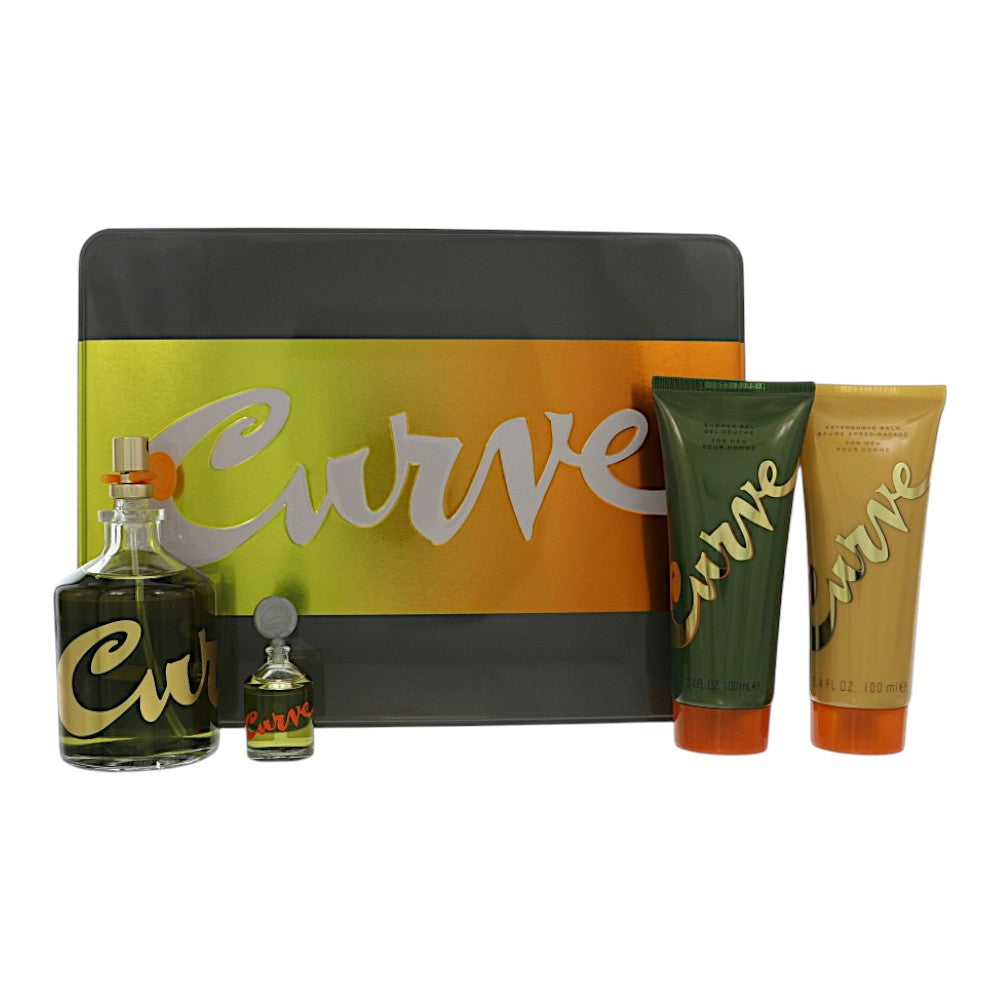 Curve by Liz Claiborne for Men - 4 Piece Set For Men: 4.2 oz Cologne Spray, 0.25 oz Cologne Splash, 3.4 oz Aftershave Balm, 3.4 oz Showerl Gel
