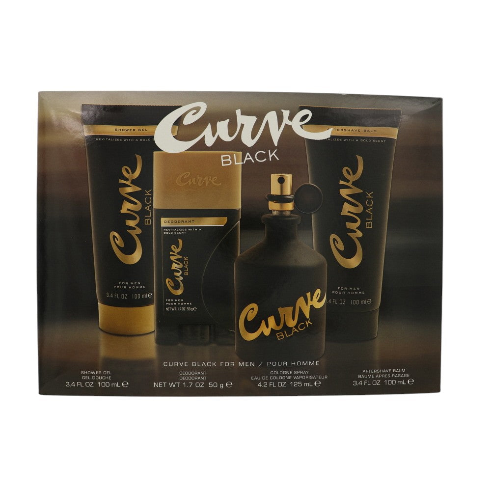 Curve Black by Liz Claiborne for Men - 4 Piece Set For Men: 4.2 oz Cologne Spray, 3.4 oz Aftershave Balm, 3.4 oz Shower Gel, 1.7 oz Deodorant Stick