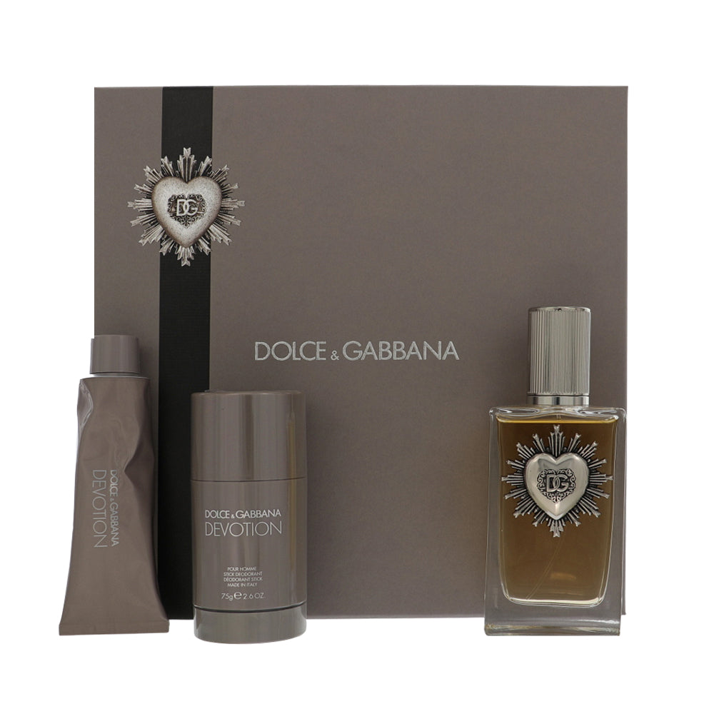 Devotion by Dolce And Gabbana for Men - 3 Piece Gift Set For Men - 3.3 oz EDP Spray, 2.6 oz Stick Deodorant, 1.6 oz Shower Gel