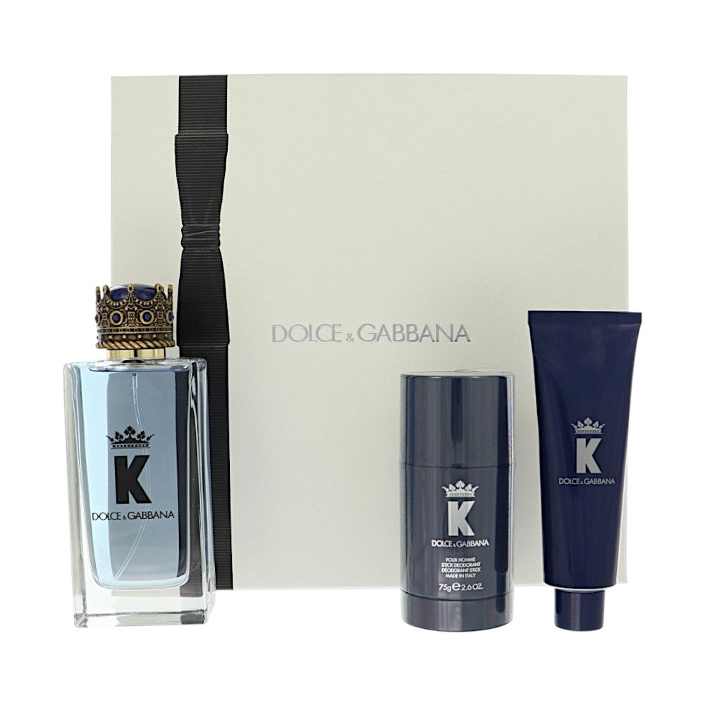 K King by Dolce And Gabbana for Men - 3 Piece Set For Men: 3.3 oz EDT Spray, 1.69 oz Shower Gel, 2.6 oz Stick Deodorant