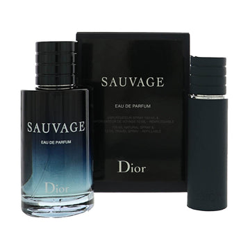 Sauvage by Christian Dior for Men - 2 Piece Set For Men: 3.4 oz EDP Spray, 0.34 oz EDP Refillable Spray