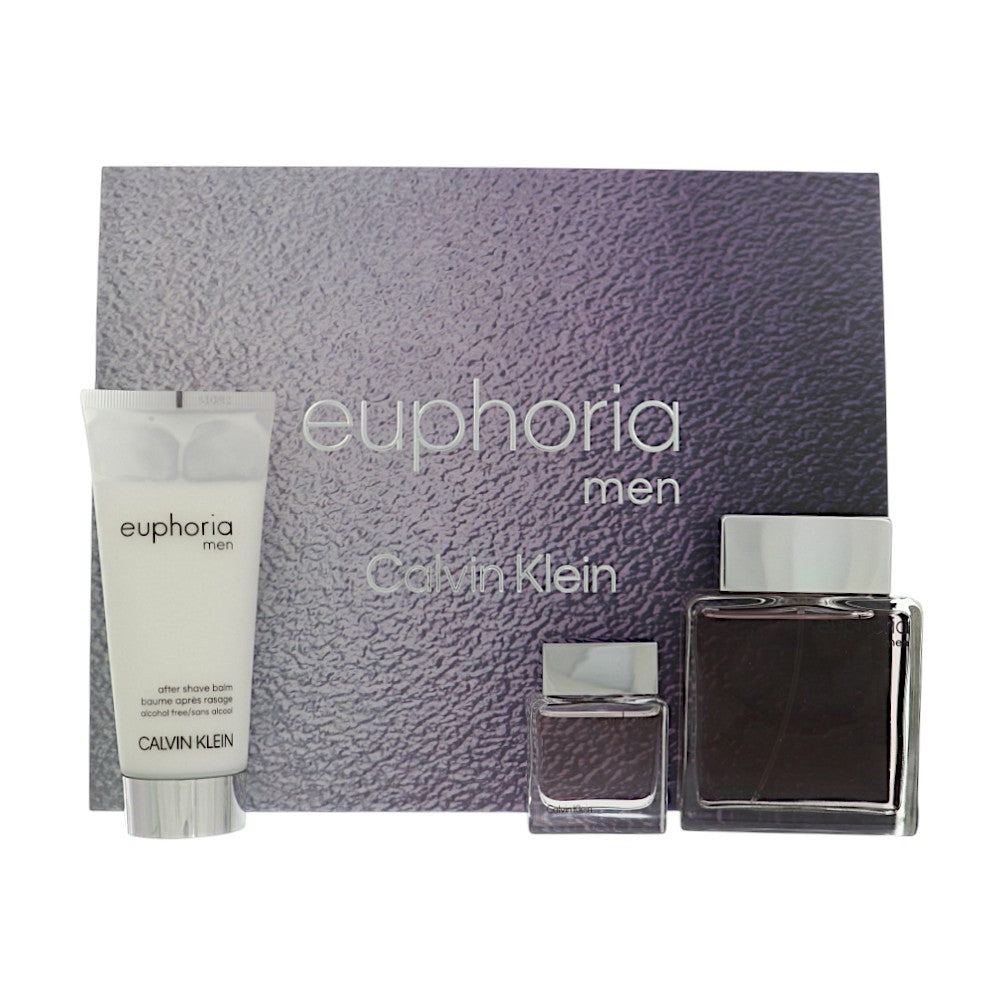 Euphoria by Calvin Klein for Men - 3 Piece Set For Men: 3.3 oz EDT Spray, 0.5 oz EDT Spray, 3.3 oz After Shave Balm