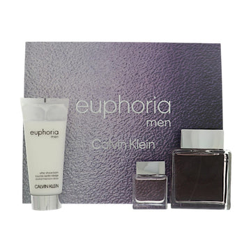 Euphoria by Calvin Klein for Men - 3 Piece Set For Men: 3.3 oz EDT Spray, 0.5 oz EDT Spray, 3.3 oz After Shave Balm