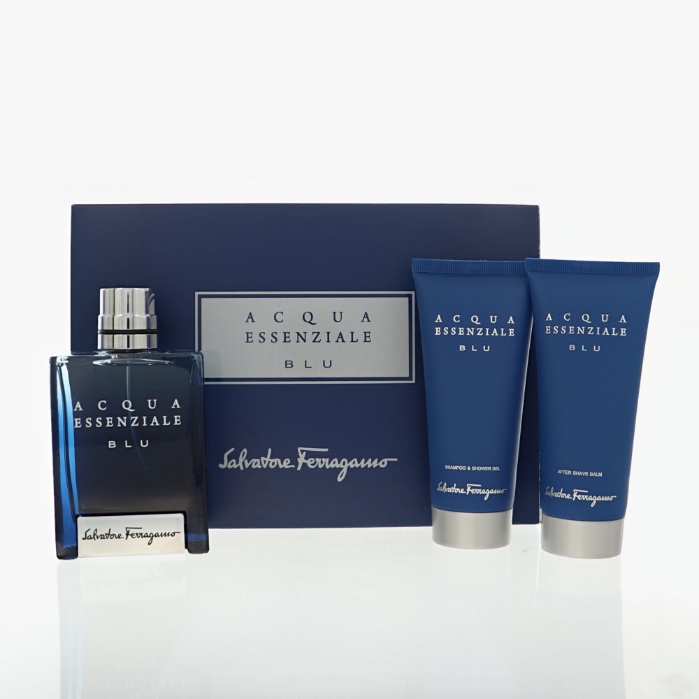 Acqua Essenziale Blu by Salvatore Ferragamo for Men - 3 Piece Set For Men: 3.4 oz EDT Spray, 3.4 oz Shampoo and Shower Gel, 3.4 oz After Shave Balm