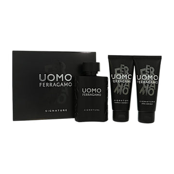 Uomo Signature by Salvatore Ferragamo for Men - 3 Piece Set For Men: 3.4 oz EDP Spray, 3.4 oz Shampoo and Shower Gel, 3.4 oz After Shave Balm