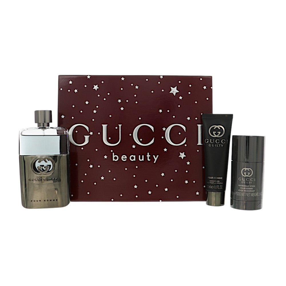 Gucci Guilty by Gucci for Men - 3 Piece Set For Men: 3 oz EDT Spray, 2.4 oz Deodorant Stick, 1.6 oz Shower Gel