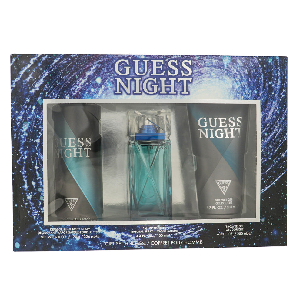 Guess Night by Guess for Men - 3 Piece Set For Men: 3.4 oz EDT Spray, 6.7 oz Shower Gel, 6 oz Deodorant Body Spray