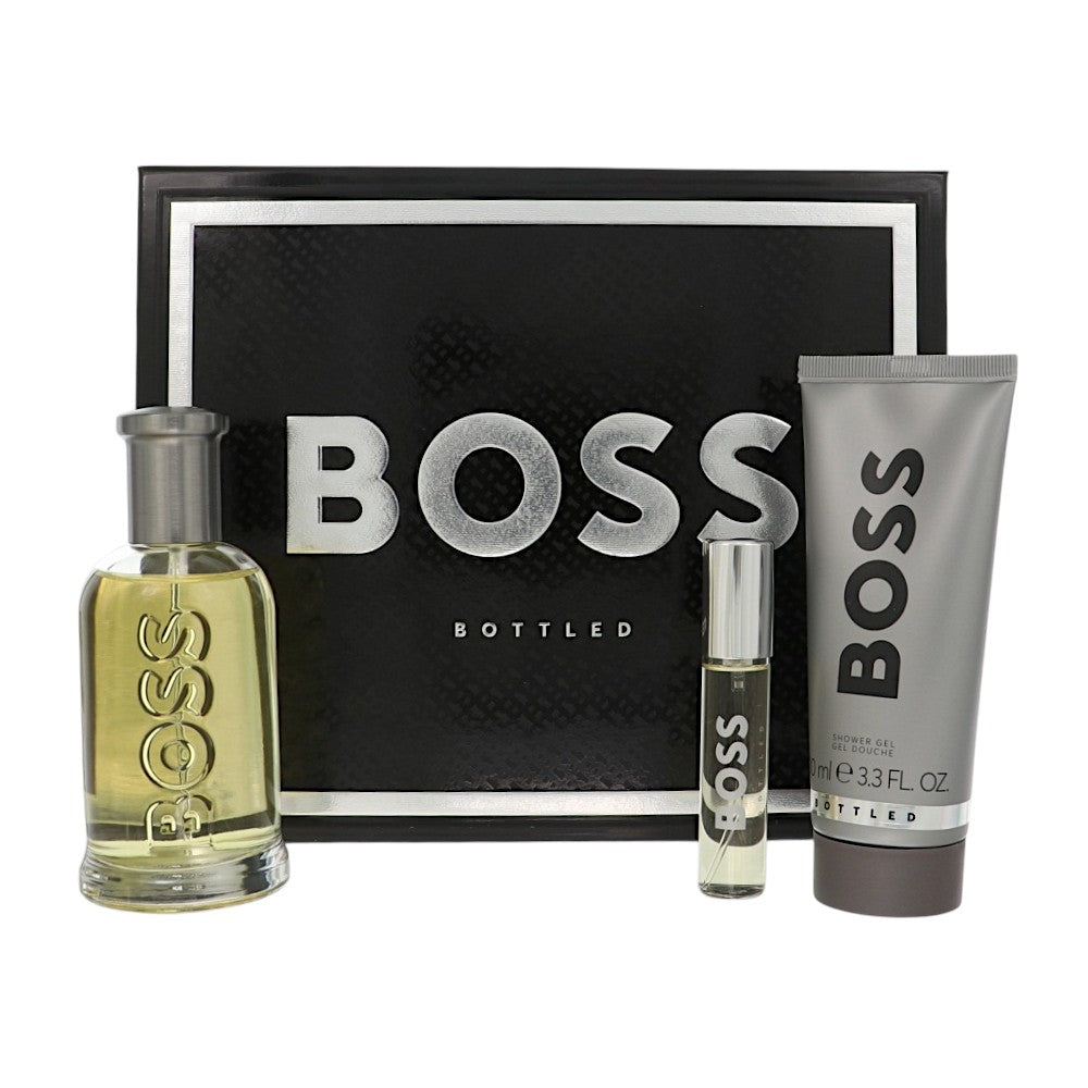 Boss Bottled by Hugo Boss for Men - 3 Piece Set For Men: 3.3 oz EDT Spray, 0.33 oz EDT Spray, 3.3 oz Shower Gel