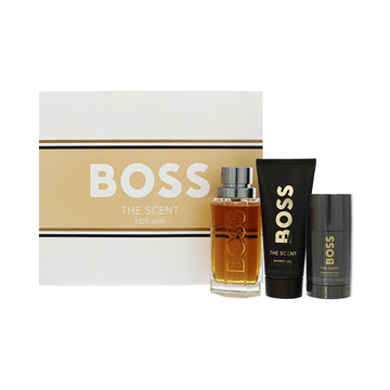 Boss The Scent by Hugo Boss for Men - 3 Piece Set For Men: 3.3 oz EDT Spray, 3.3 oz Shower Gel, 2.4 oz Deodorant Stick