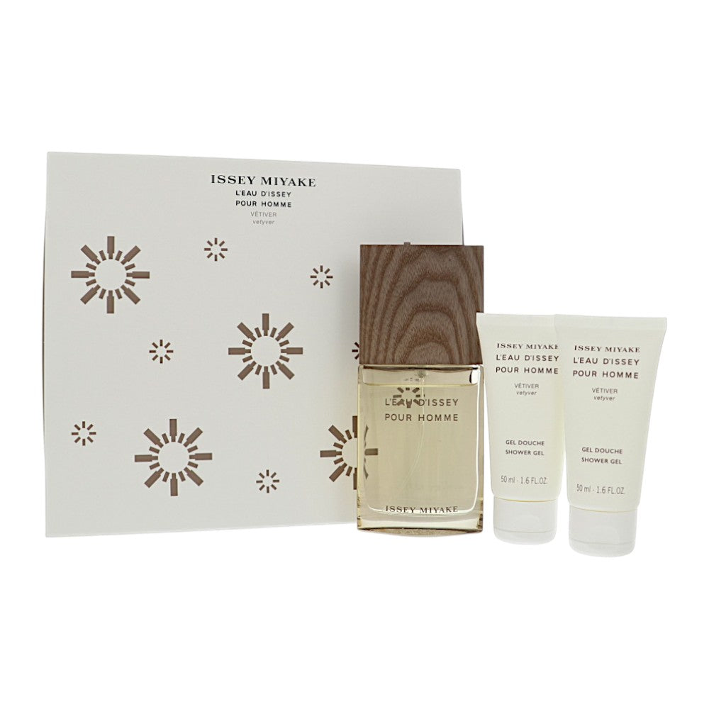 Leau Dissey Vetiver by Issey Miyake for Men - 3 Piece Set For Men: 1.6 oz EDT Spray, 1.6 oz Shower Gel, 1.6 oz Shower Gel
