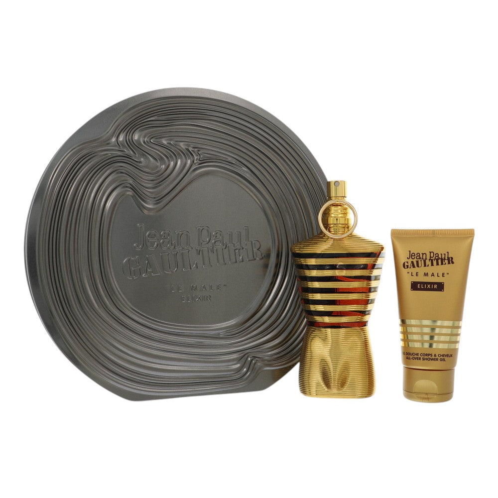 Le Male Elixir by Jean Paul Gaultier for Men - 2 Piece Set For Men: 4.2 oz Parfum Spray, 2.5 oz All Over Shower Gel