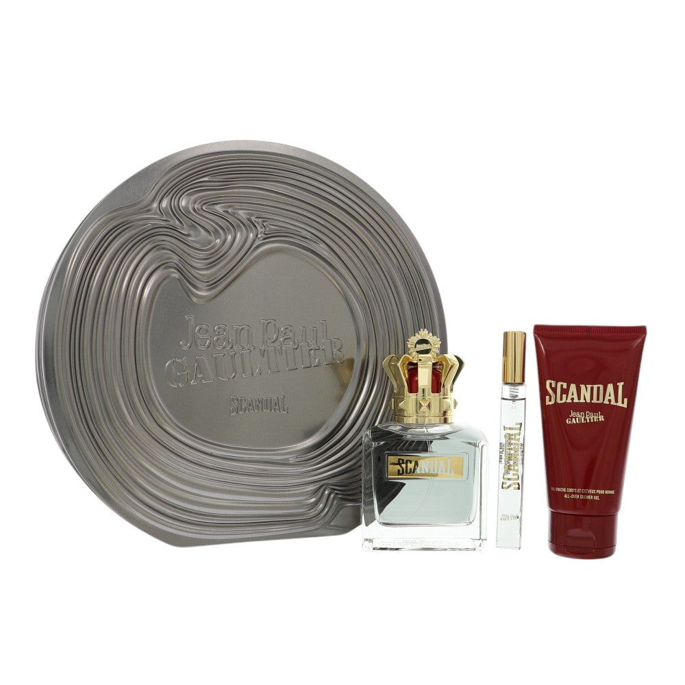 Scandal by Jean Paul Gaultier for Men - 3 Piece Gift Set For Men - 3.4 oz EDT Spray, 0.34 oz EDT Spray, 2.5 oz All - Over Shower Gel