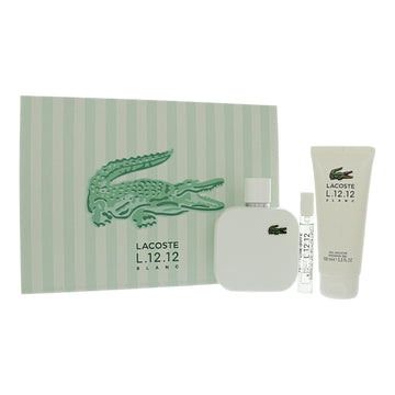 L.12.12 Blanc by Lacoste for Men - 3 Piece Set For Men: 3.3 oz EDT Spray, 0.25 oz EDT Spray, 3.3 oz Shower Gel
