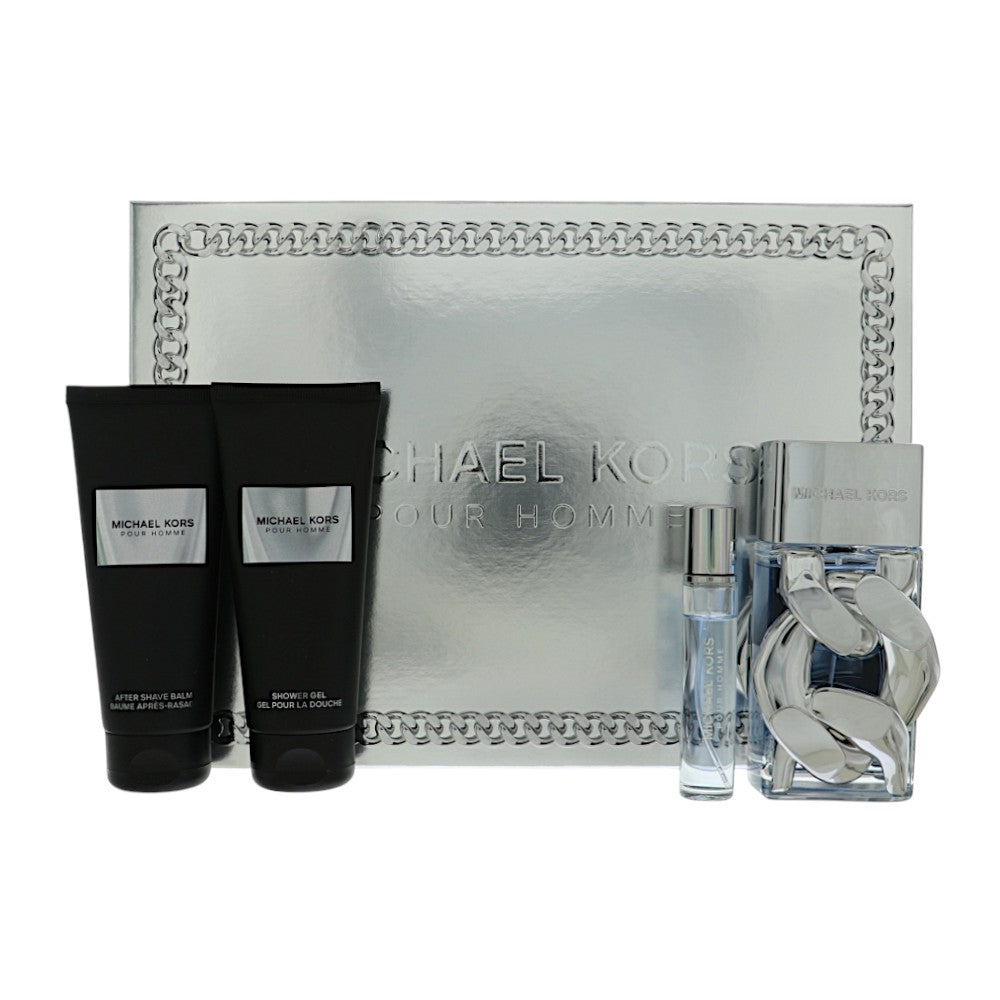 Michael Kors Pour Homme by Michael Kors for Men - 4 Piece Gift Set For Men - 3.4 oz EDP Spray, 0.3 oz EDP Spray, 3.4 oz Shower Gel, 3.4 oz After Shave Balm