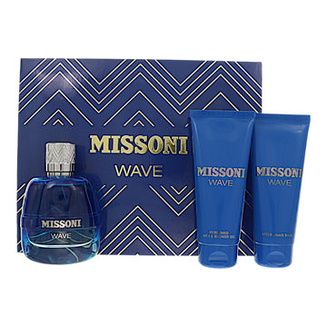 Missoni Wave by Missoni for Men - 3 Piece Set For Men: 3.4 oz EDT Spray, 3.4 oz Bath and Shower Gel, 3.4 oz After Shave Balm