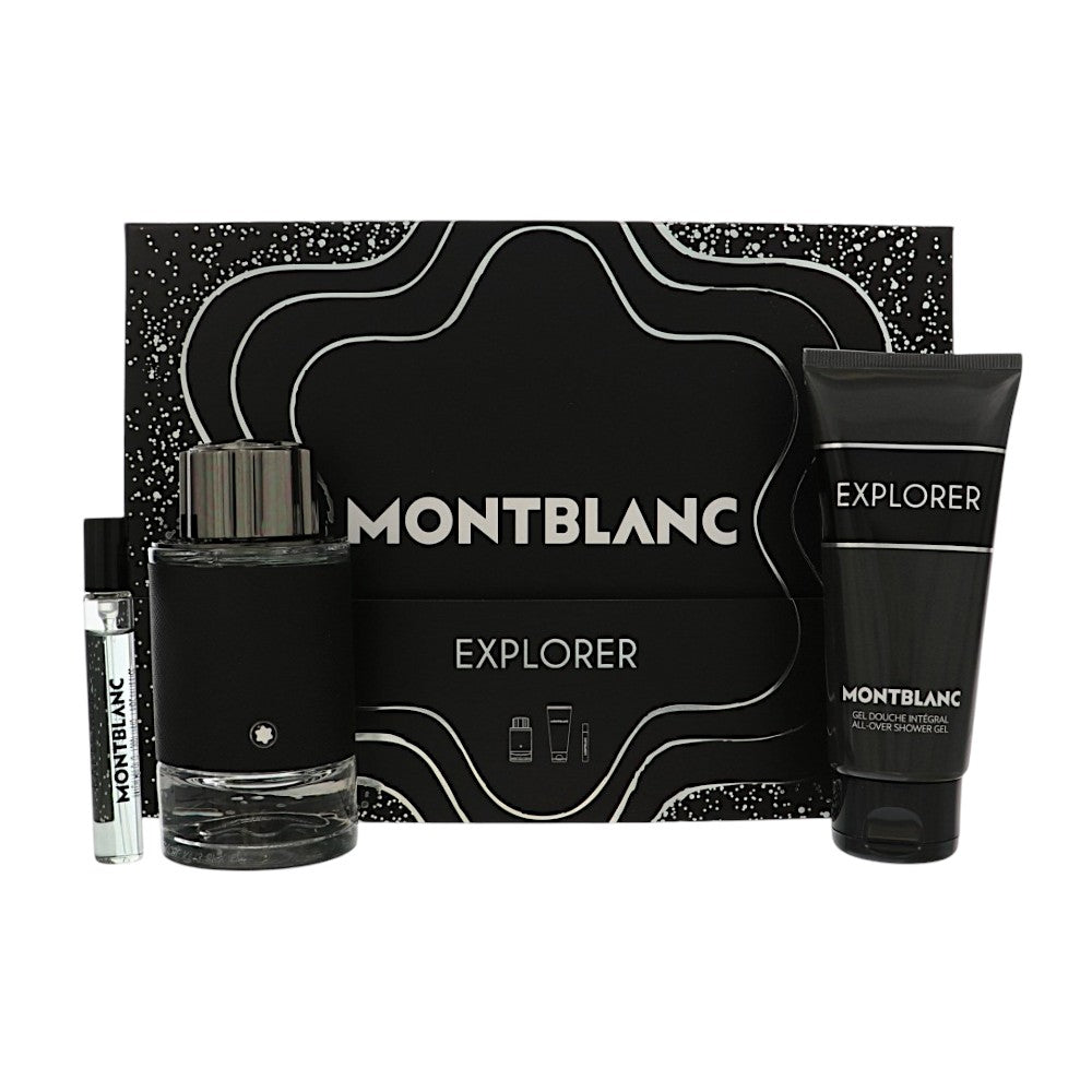 Mont Blanc Explorer by Mont Blanc for Men - 3 Piece Set For Men: 3.3 oz EDP Spray, 0.25 oz EDP Spray, 3.3 oz All-Over Shower Gel