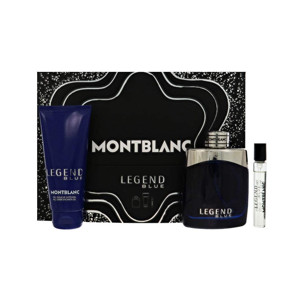Legend Blue by Montblanc for Men - 3 Piece Set For Men: 3.3 oz EDP Spray, 0.25 oz EDP Spray, 3.3 oz All-Over Shower Gel