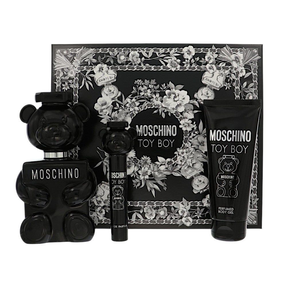 Moschino Toy Boy by Moschino for Men - 3 Piece Set For Men: 3.4 oz EDP Spray, 0.3 oz EDP Spray, 3.4 oz Body Gel