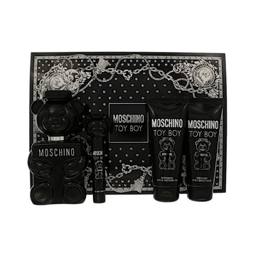 Moschino Toy Boy by Moschino for Men - 4 Piece Gift Set - 3.4 oz EDP Spray ,0.34 oz EDP Spray ,3.4 oz Bath and Shower Gel ,3.4 oz After Shave Balm