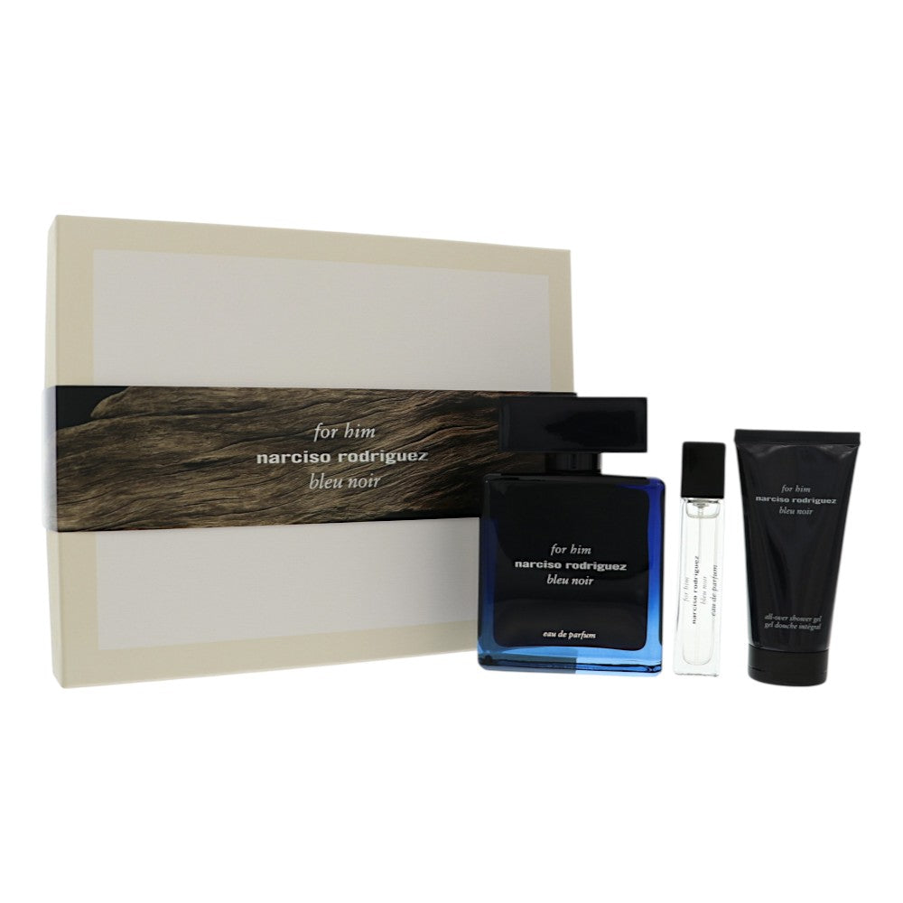 Narciso Rodriguez Bleu Noir by Narciso Rodriguez for Men - 3 Piece Set For Men: 3.3 oz EDP Spray, 0.33 oz EDP Spray, 1.6 oz All-Over Shower Gel