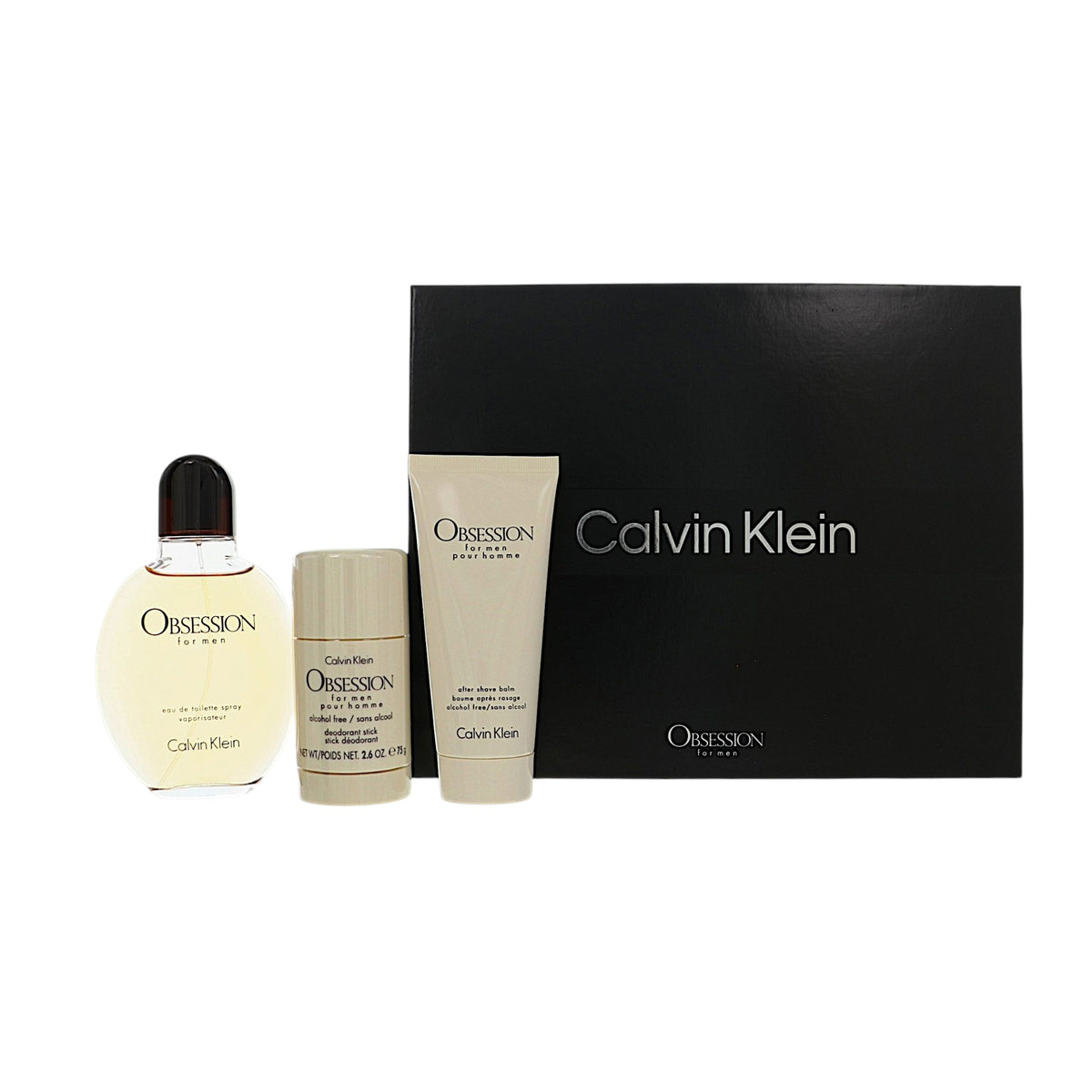 Obsession by Calvin Klein for Men - 3 Piece Gift Set - 4.2 oz EDT Spray ,2.6 oz Deodorant Stick ,3.3 oz After Shave Balm