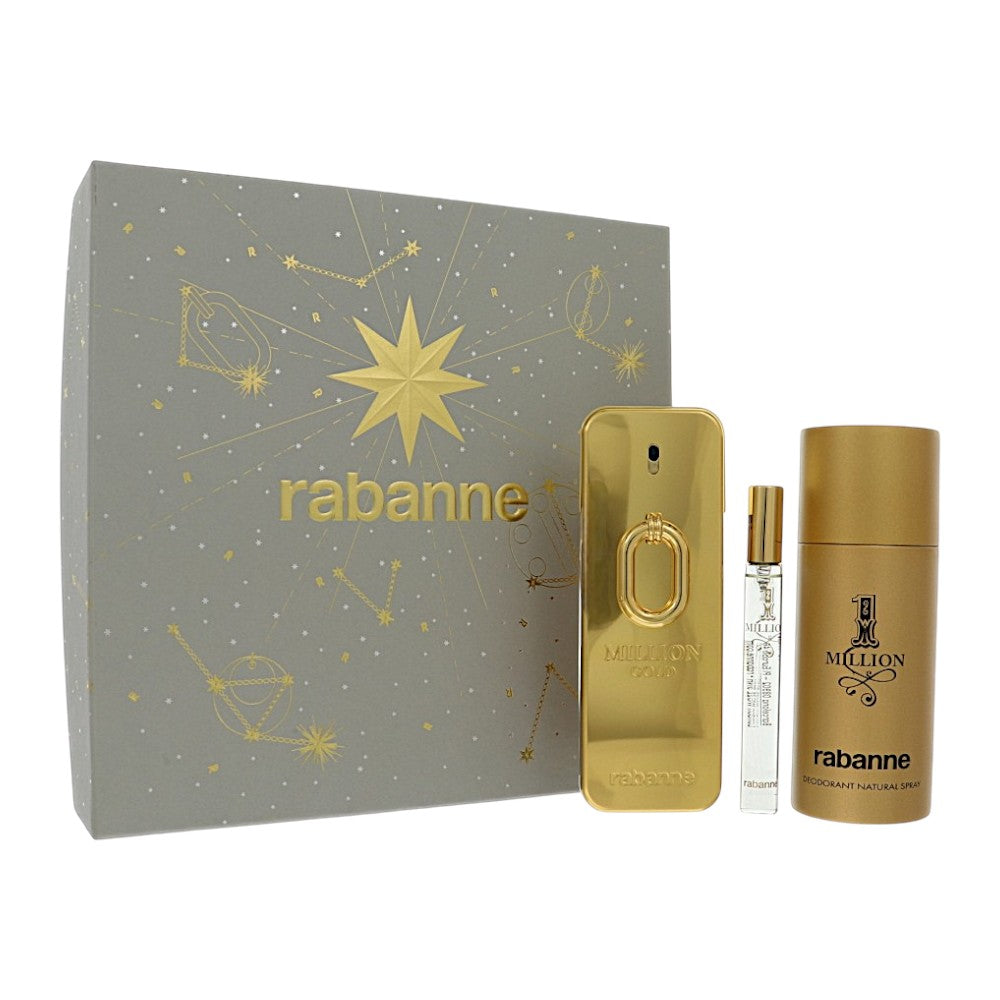 Paco Rabanne 1 Million Gold Intense by Paco Rabanne for Men - 3 Piece Set For Men: 3.4 oz EDP Spray, 0.34 oz EDT Spray, 5.1 oz Deodorant Spray