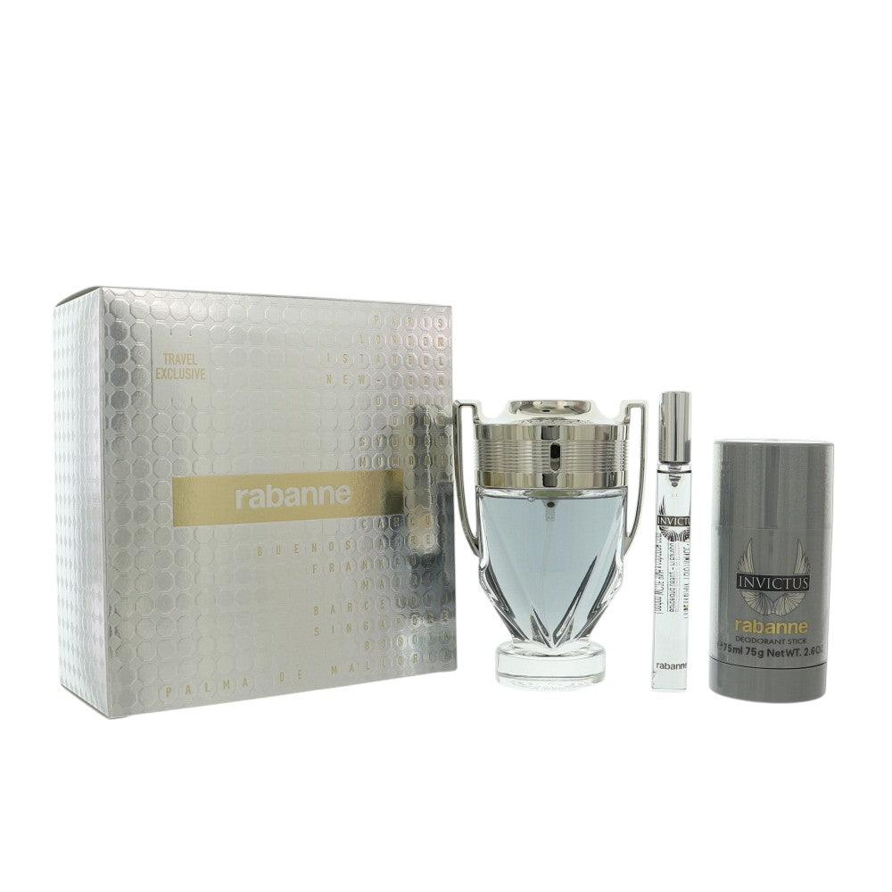 Invictus by Paco Rabanne for Men - 3 Piece Gift Set For Men - 3.4 oz EDT Spray, 0.33 oz Edt, 2.6 oz Deodorant Stick