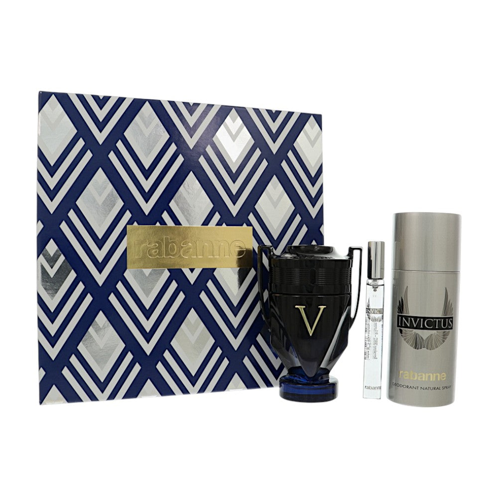 Invictus Victory Elixir by Paco Rabanne for Men - 3 Piece Gift Set - 3.4 oz EDP Spray ,5.1 oz Deodorant Spray ,0.34 oz EDP