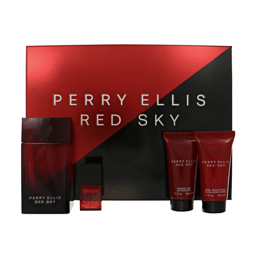 Red Sky by Perry Ellis for Men - 4 Piece Set For Men: 3.4 oz EDT Spray, 0.25 oz EDT Spray, 1.7 oz Shower Gel, 1.7 oz After Shave Balm