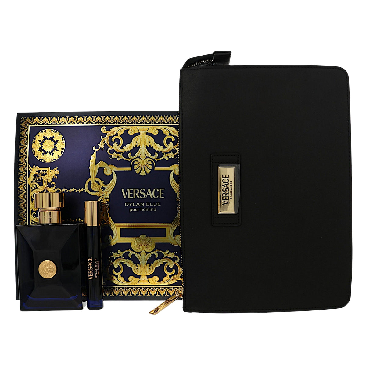 Versace Dylan Blue by Versace for Men - 3pc Gift Set-3.4 oz EDT Spray,0.3 oz EDT Spray, Black Pouch oz