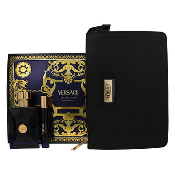 Versace Dylan Blue by Versace for Men - 3pc Gift Set-3.4 oz EDT Spray,0.3 oz EDT Spray, Black Pouch oz