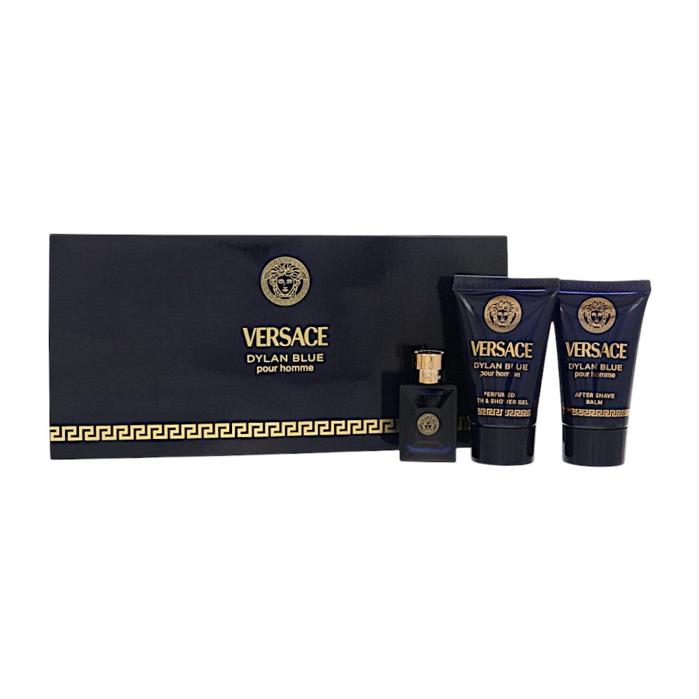 Versace Dylan Blue by Versace for Men - 3 Piece Set For Men: 0.17 oz EDT Splash, 0.8 oz Bath and Shower Gel, 0.8 oz After Shave Balm