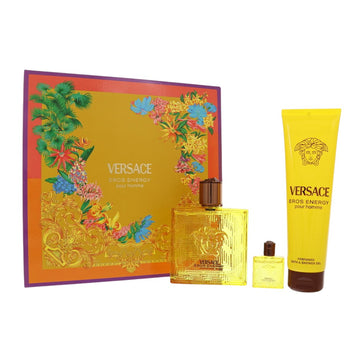 Eros Energy by Versace for Men - 3 Piece Set For Men: 3.4 oz EDP Spray, 0.17 oz EDP Splash, 5 oz Bath and Shower Gel
