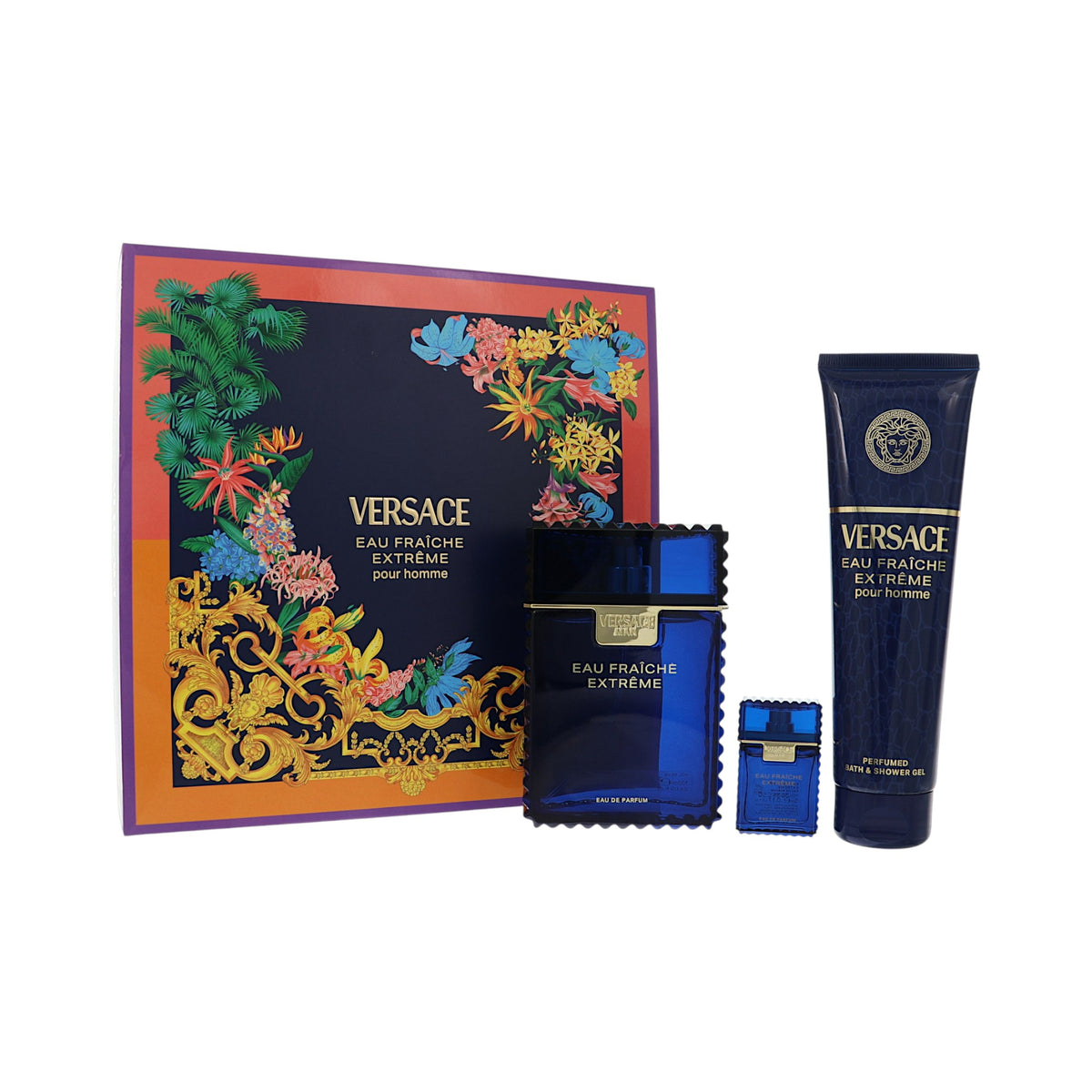 Versace Eau Fraiche Extreme by Versace for Men - 3 Piece Gift Set For Men - 3.4 oz EDP Spray, 0.17 oz Edp, 5.0 oz Shower Gel