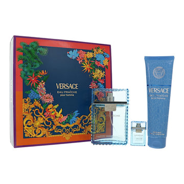 Versace Eau Fraiche by Versace for Men - 3 Pc Gift Set- 3.4 oz EDT Spray,0.17 EDT Splash, 5.0 oz Bath and Shower Gel oz