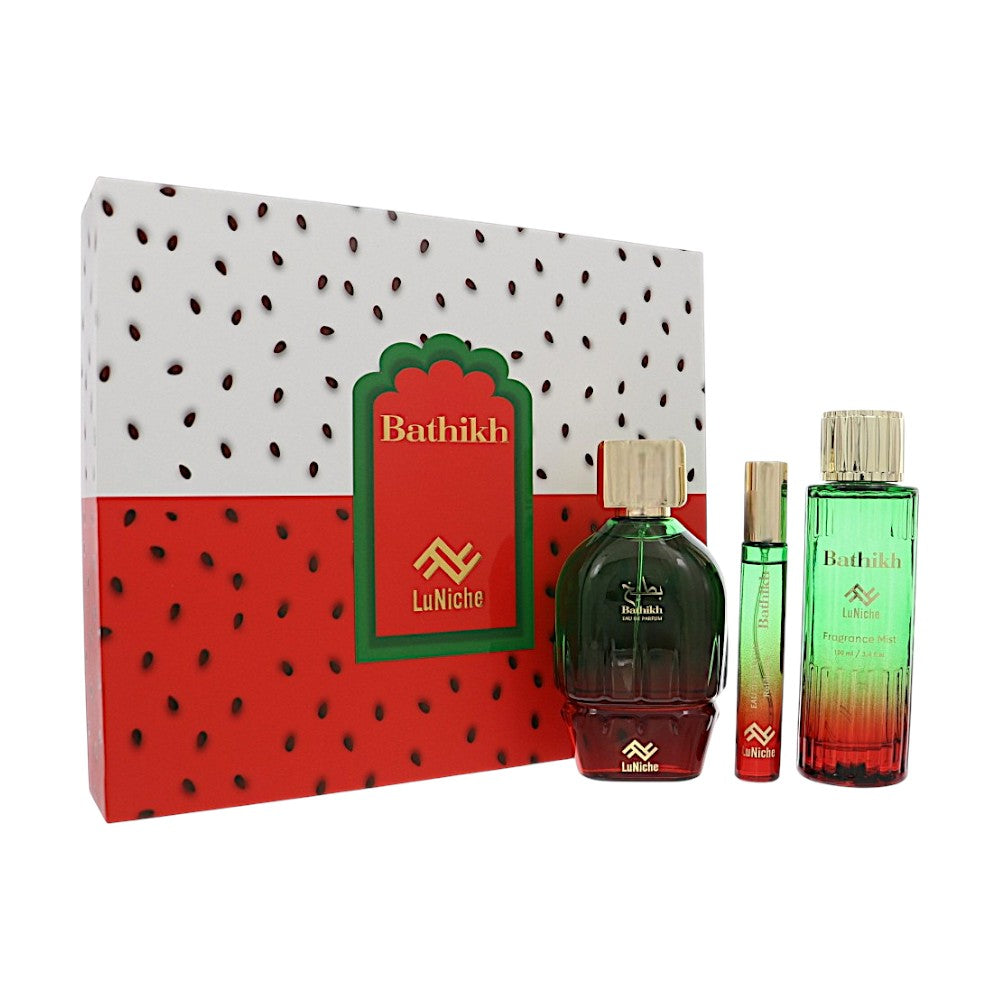Bathikh by Luniche for Unisex - 3 Piece Set For Unisex: 3.4 oz EDP Spray, 0.3 oz Edp, 3.4 oz Fragrance Mist