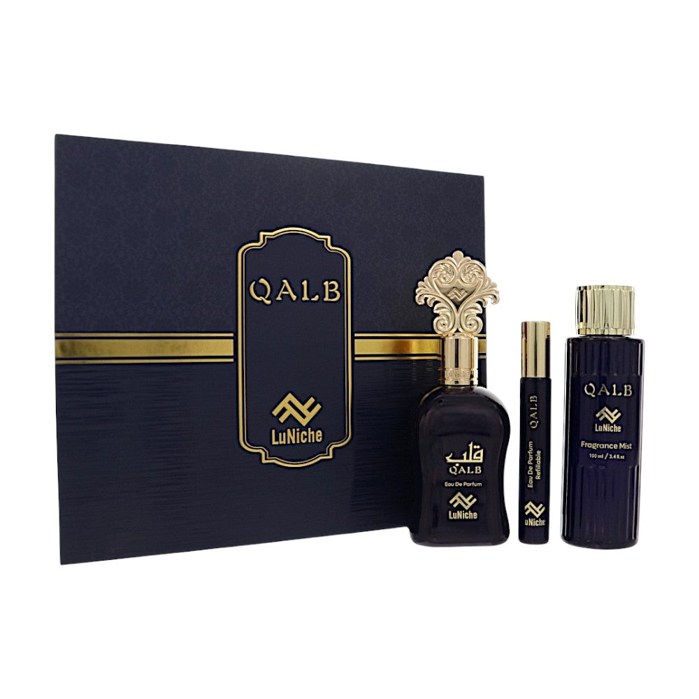 Qalb by Luniche for Unisex - 3 Piece Set For Unisex: 3.4 oz EDP Spray, 0.3 oz Edp, 3.4 oz Fragrance Mist
