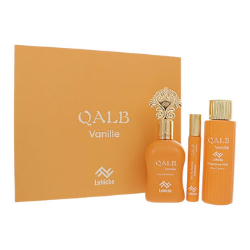 Qalb Vanille by Luniche for Unisex - 3 Piece Set For Unisex: 3.4 oz EDP Spray, 0.3 oz Edp, 3.4 oz Fragrance Mist