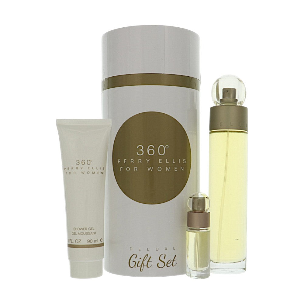 360° by Perry Ellis for Women - 3 Piece Set For Women: 3.4 oz EDT Spray, 0.25 oz EDT Spray, 3 oz Shower Gel