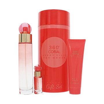 Perry Ellis 360 Coral by Perry Ellis for Women - 3 Piece Set For Women: 3.4 oz EDP Spray, 0.25 oz EDP Spray, 3 oz Shower Gel