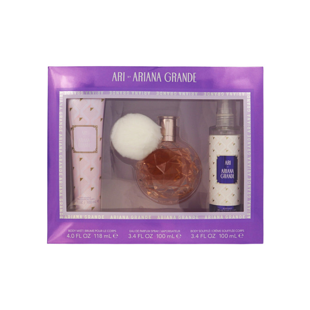 Ari by Ariana Grande for Women - 3 Piece Set For Women: 3.4 oz EDP Spray, 4 oz Body Mist, 3.4 oz Body Souffle