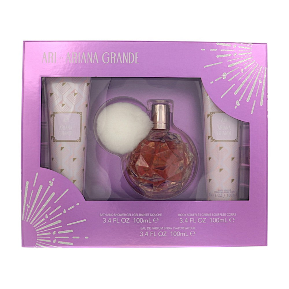 Ari by Ariana Grande for Women - 3 Pc Gift Set-3.4 oz EDP Spray, 3.4 oz Body Lotion, 3.4 oz Bath and Shower Gel oz