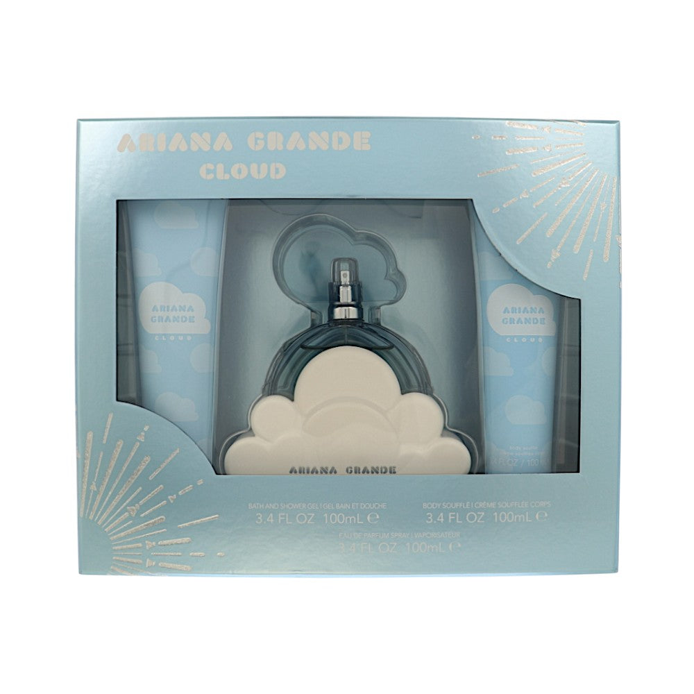 Cloud by Ariana Grande for Women - 3 Piece Gift Set - 3.4 oz EDP Spray ,3.4 oz Body Souffle ,3.4 oz Bath and Shower Gel