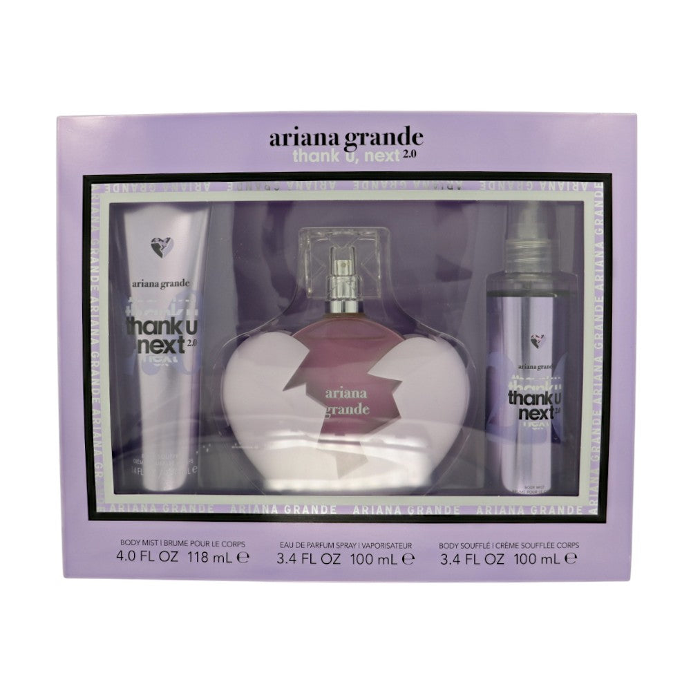 Thank You,Next 2.0 by Ariana Grande for Women - 3 Piece Set For Women: 3.4 oz EDP Spray, 4 oz Body Mist, 3.4 oz Body Souffle